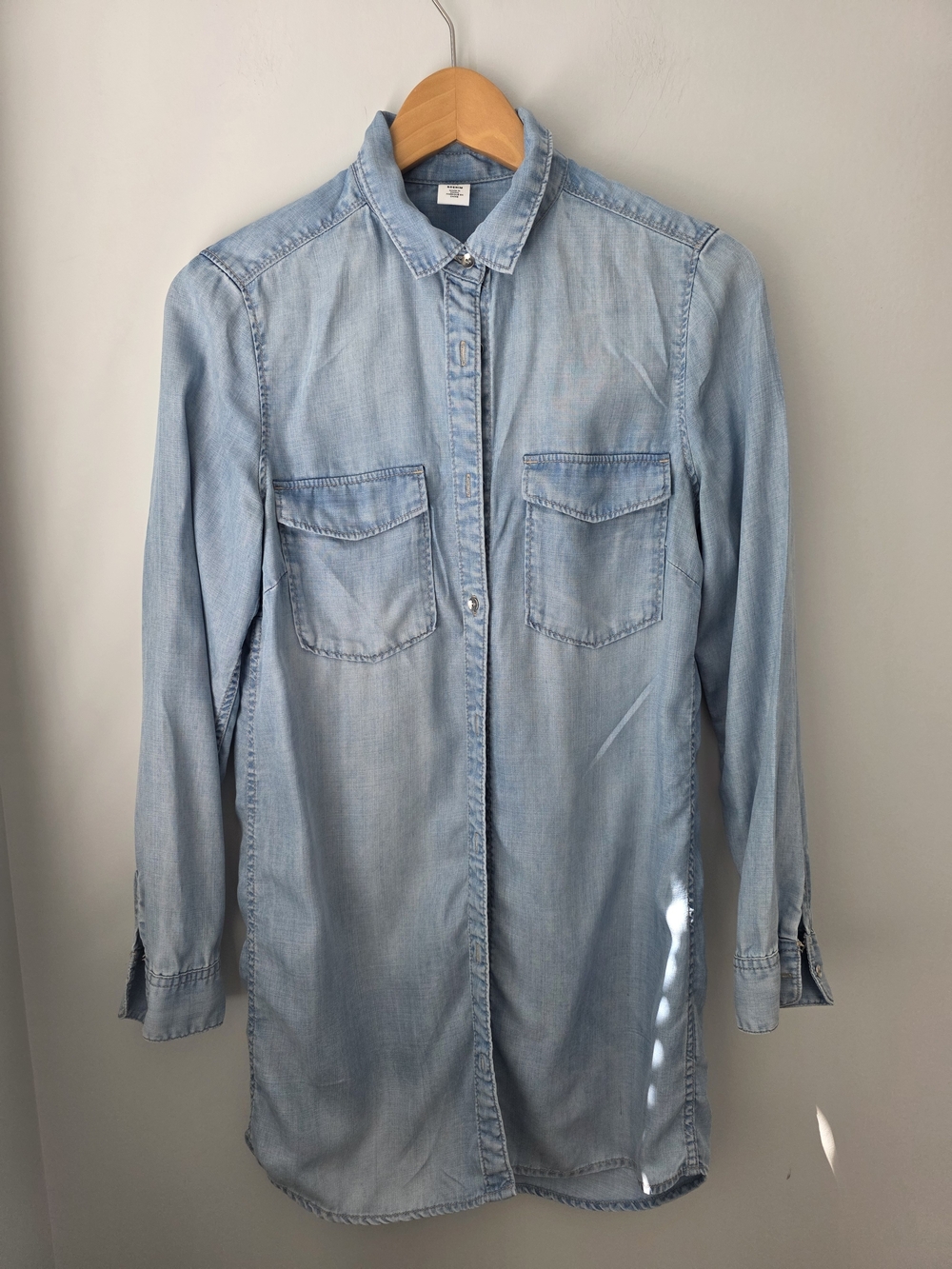 &Denim Light Wash Lyocell Chambray Button Front Tunic Shirt Dress Size 6